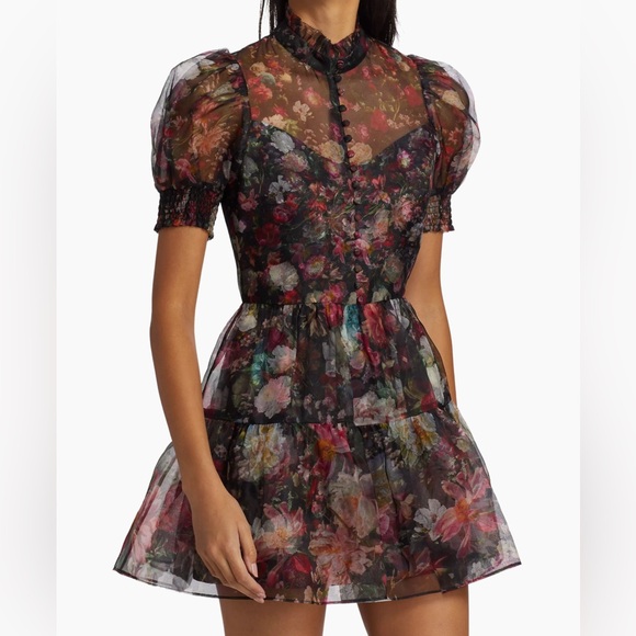 🖤🌸 ALICE + OLIVIA AFTER MIDNIGHT FLORAL SHEER DRESS SIZE 0 NWT 🌸🖤 $595 - Picture 4 of 14